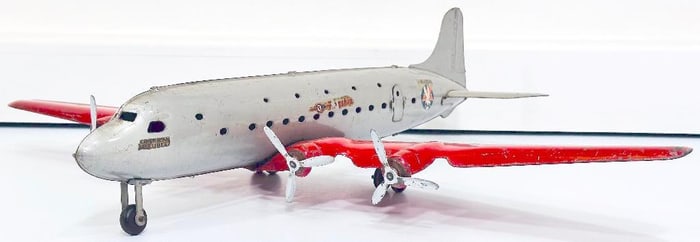 Marx Postwar American Airlines DC 4 red and silver Airplane