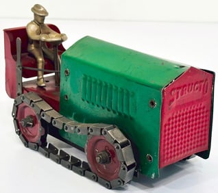 Structo Prewar Wind Up Tractor with Driver green and red