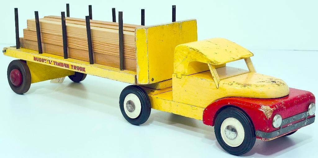 Buddy L Postwar 365 Wood Lumber Truck and Trailer yellow and red manufactured in 1946 (1 of 7)