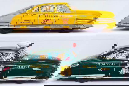 Marx Prewar Yellow 10 Cab Auto and Dick Tracy Police Department Squad Car No. 1