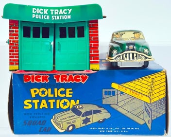 Marx Postwar Dick Tracy Police Station and Squad Car Boxed