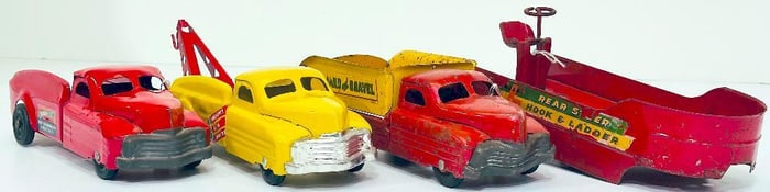 Buddy L Postwar 3317 Emergency Auto wrecker red and yellow/3331 Fire Department Emergency Vehicle
