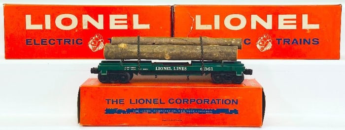 Lionel Postwar O Gauge 6361 Log Car with perf box X3