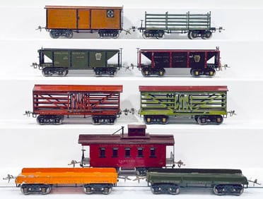 Ives Prewar Wide Gauge Nine (9) Assorted Freight Cars