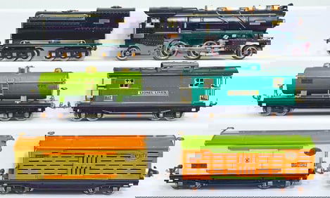 Lionel Prewar O Gauge 260E black with green frame Locomotive and Tender with Four Assorted Freights