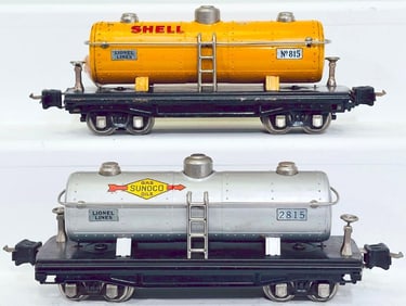 Lionel Prewar O Gauge 815 orange shell Tank Car RARE and 2815 silver Tank Car