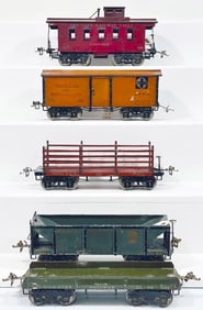 Ives Prewar Wide Gauge Five (5) Assorted Freight Cars