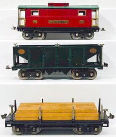 Lionel Prewar Standard Gauge 216 Hopper/211 Lumber Car with load/217 Caboose