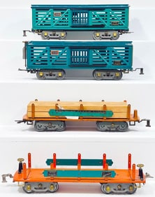 American Flyer Prewar Wide Gauge 4020 Cattle Car X2 and 4022 Lumber Car X2