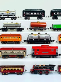 Lionel Prewar O Gauge Lionel Junior Passenger Set/3 Dark Green Passenger Cars/3 2 tone Orange Cars