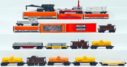 Lionel Postwar O Gauge 6460 Operating Work Crane and Assorted Freight Cars and Tank Cars Some Boxed