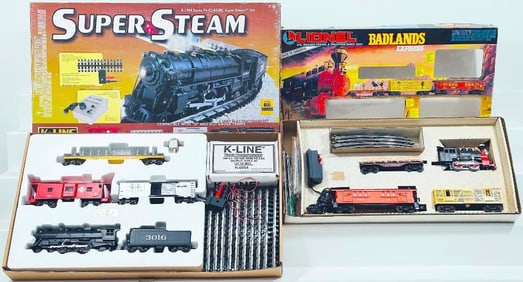 Lionel Modern O Gauge Badlands Express Freight Train Set/ K - Line Modern O Gauge Santa Fe Steam Set