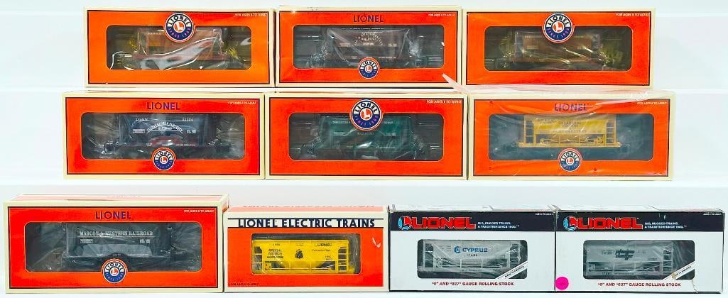 Lionel Modern O Gauge Ten (10) Assorted Convention Cars Boxed: Lionel Modern O Gauge Ten (10) Assorted Convention Cars Boxed, including GPD TTOM 2004 ore Car, 1991 Gadsen Pacific Cypress Ore Car, 1990 Gadsen Pacific Museum Car and others, each in C10 and each wit
