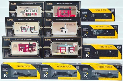 K-Line Modern O Gauge CNJ Ribbed Hopper Boxed X6 and K -Lineville Building Kit Boxed X6