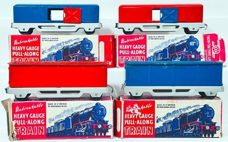 Marx Postwar Heavy Gauge Coal Pull -Along Train Box Car X2 and Gondola X2 from Great Britain Rare