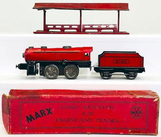 Marx Prewar O Gauge Long-Running E20 Engine and Tender Boxed/ Hafner Prewar O Gauge Platform