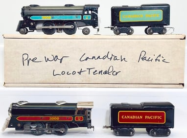 Marx Prewar O Gauge 3000 Canadian Pacific Locomotive and Tender red and yellow/Canadian Pacific 3000