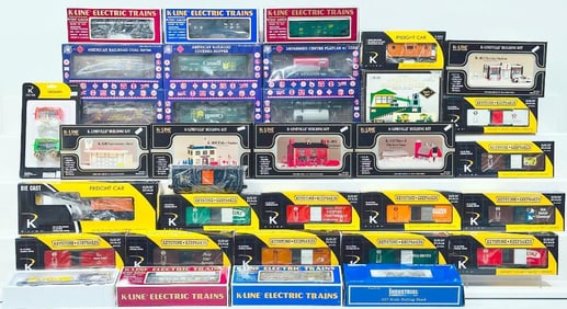 K-Line Modern O Gauge Assorted Freight Cars and Accessories Boxed, including Canadian Pacific Hopper