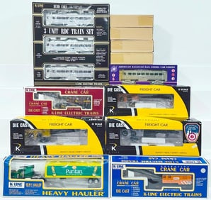 K-Line Modern O Gauge FDNY Crane and Diecast Gondola/Timkin Diecast Gondola Work Crane/ two crates