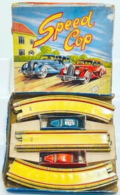British Marx Postwar Highway Set with Police Car and Sedan and with Metal Roadway Rare