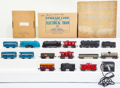 Marx Prewar O Gauge Mercury Locomotive and Three Passenger Cars/Marx Prewar Locomotive and Tender