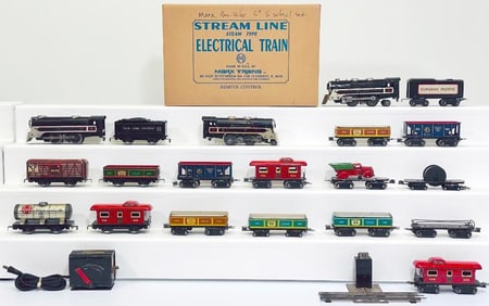 Marx Prewar O Gauge Canadian Pacific Locomotive and Tender with Freight Cars