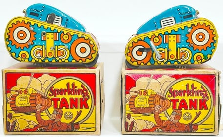 Marx Prewar Toy Sparkling Tank light blue Litho Boxed X2
