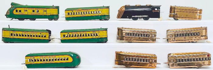 Marx Prewar O Gauge Union Pacific M - 10000 5 Car Streamliner Set and Mercury 0 - 4 - 0 Copper Loco