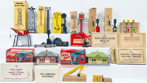 Marx Postwar O Gauge Assorted Accessories and Buildings Partially Boxed