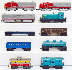 Marx Postwar O Gauge 1095 Santa Fe A?B?A Diesel Units/Allstate Switcher/Six Assorted Freight Cars