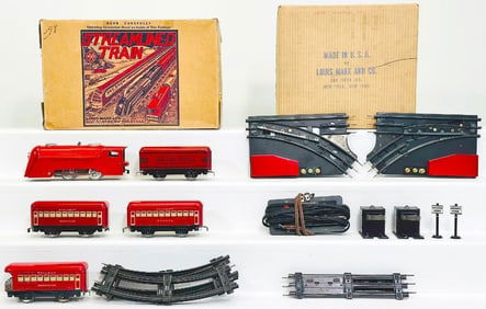 Marx Prewar O Gauge Mercury 0 -4 -0 New York Central Passenger Set with Three (3) Passenger Cars