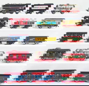 Marx Prewar O Gauge Thirteen (13) Assorted Freight Cars and Canadian Pacific Locomotive and Tender