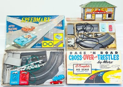 Marx Postwar Race'N Road Crossover w/ Trestles HO Scale Speedway Set/Battery-Operated SpeedMarx Set