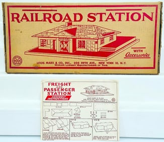 Marx Postwar Toy Railroad Station with Accessories