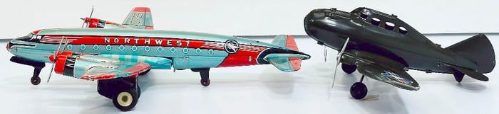 Marx Postwar Toy Northwest Airlines /American Airlines 4 Engine Friction Airliners/Twin Engine Plane