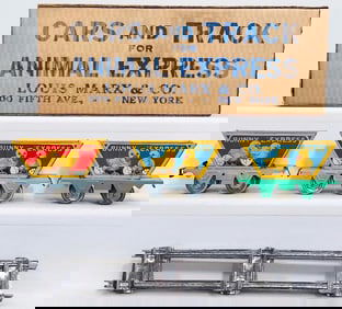 Marx Prewar O Gauge Cars and Track for Animal Express -3 Car Bunny Express and Track