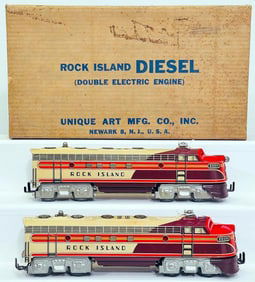 Unique Art Postwar O Gauge Rock Island 200 A - A Diesel Units Boxed