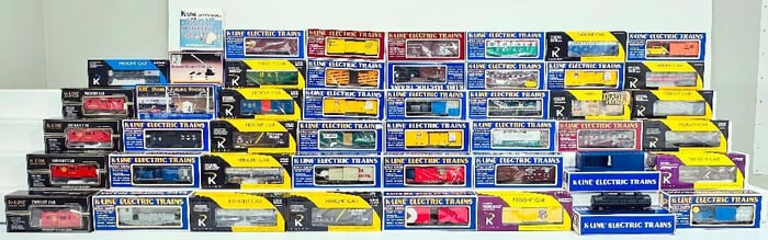 K-Line Modern O Gauge Forty-Three (43) Assorted Freight Cars and Three Assorted Accessories Boxed