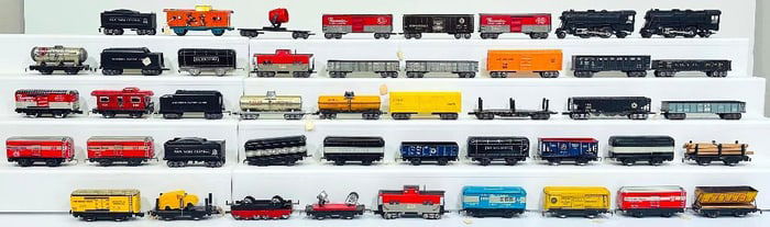 Marx Postwar O Gauge Thiry-Four Assorted Freight Cars and Two Assorted Engines and Nine Tenders