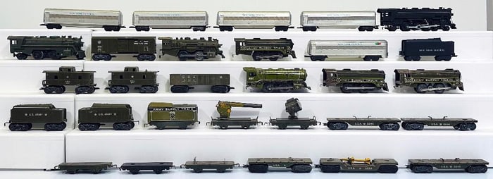 Marx Prewar O Gauge Army Locomotives and Freight Cars