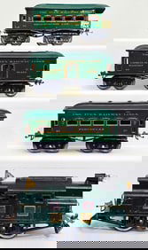 Ives Prewar O Gauge 3252 Green Electric Locomotive and 60/68/62 green Passenger Cars