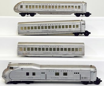 Lionel Prewar O Gauge 752W Union Pacific Silver 4 Car Streamliner Set