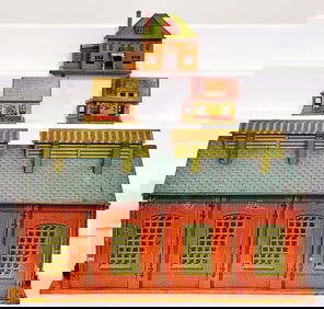 Hornby Prewar O Gauge Brick Engine House and Lionel 191 Suburban House and 184A -1 House X2