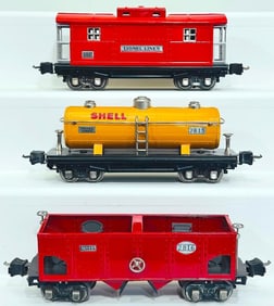 Lionel Prewar O Gauge 2817 Red Nickel Plate Caboose/2815 Shell Orange Nickel Plate Car/2816 Hopper