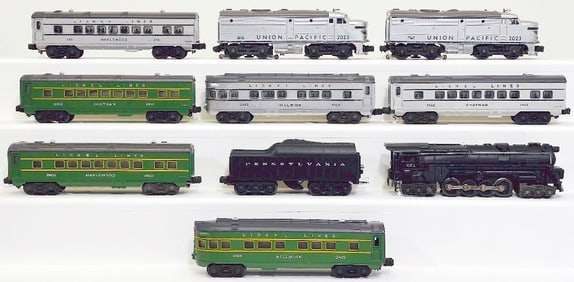 Lionel Postwar O Gauge 2023 Union Pacific A?A silver and gray Diesel Units and 2421?2422?2423 Cars