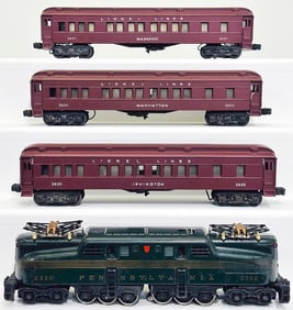 Lionel Postwar O Gauge 2332 Dark Green GG -1 with gold stripes and 2625 -2627 -2628 Madison Cars