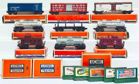 Lionel Postwar O Gauge 6465 Tank Car X2 -6035 Tank Car -6357 Caboose -6672 Refrigerator Car