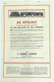 Lionel Prewar Double-Sided Advertising Flyer featuring ?An Apology?