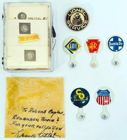 Lionel Postwar Assorted Pins with Five (5) Assorted road names?given to Bob Caplan from Frank Pettit