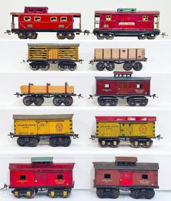 Ives Prewar O Gauge Ten (10) Assorted Freight Cars